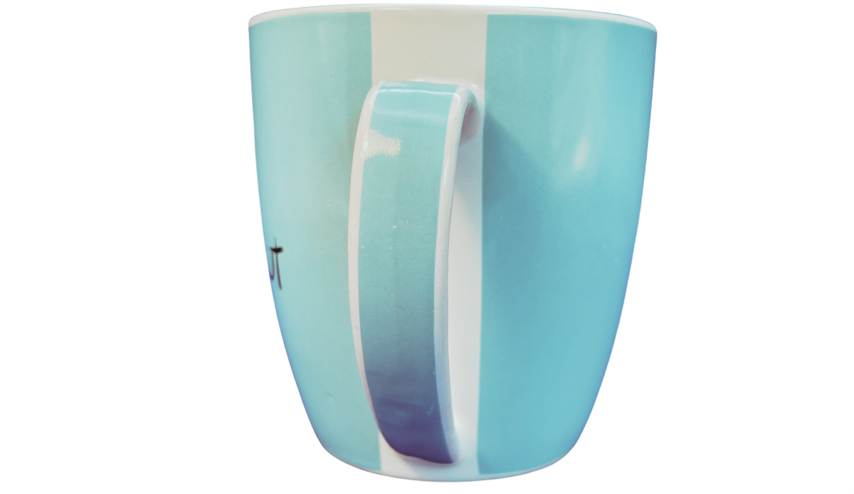 funny stressed out mom mug blue handle side view