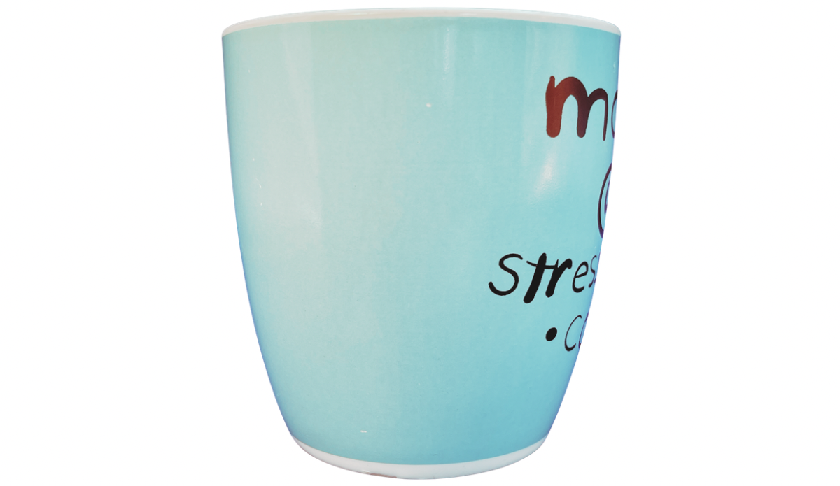funny stressed out mom mug blue ceramic side profile