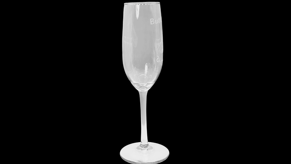 But First Mimosas Champagne Flute side view full flute profile on black background