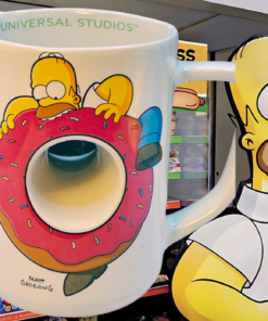 Universal Studios Homer Simpson Donut Hole Mug in Kwik-E-Mart themed Simpsons lifestyle scene