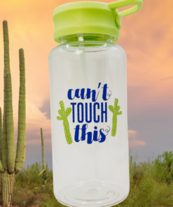 Can't Touch This Water Bottle displayed in cactus desert lifestyle scene