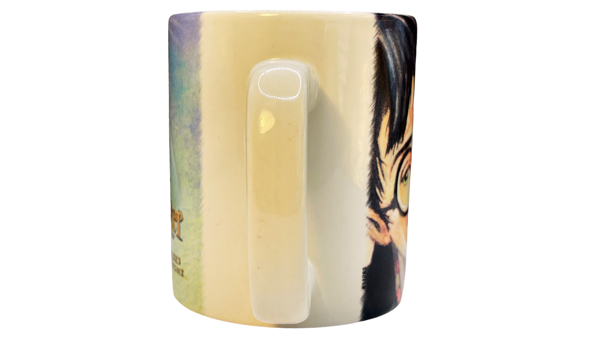 Harry Potter Sorcerer’s Stone Collector Mug handle view with white handle between wraparound artwork