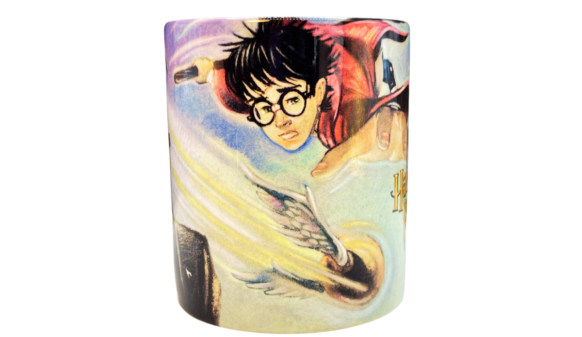 Harry Potter Sorcerer’s Stone Collector Mug middle view with Harry flying toward the Golden Snitch