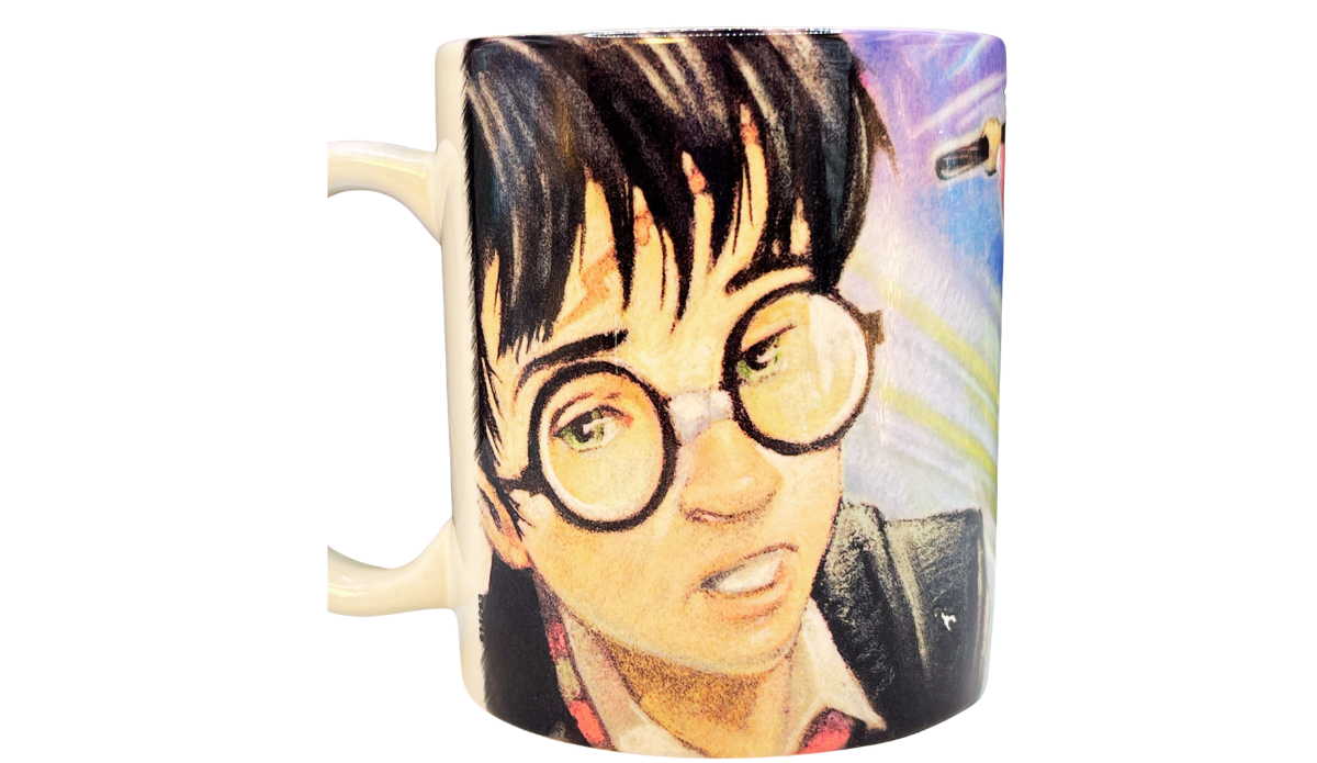 Harry Potter Sorcerer’s Stone Collector Mug back view with close-up portrait of Harry wearing round glasses