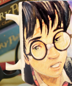 Harry Potter Sorcerer’s Stone Collector Mug displayed with Harry Potter books, reading glasses, and striped blanket