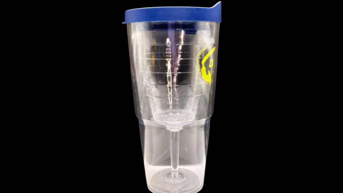 Captain Wine Glass Tervis Tumbler angled view showing built-in wine glass interior