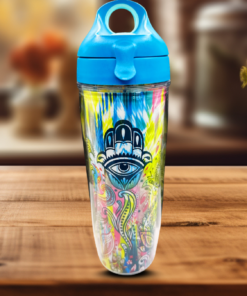 Hamsa Hands Tervis Tumbler styled on kitchen table with flowers and soft natural lighting