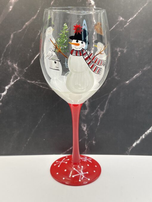Hand Painted Snowman Wine Glass for Christmas Wine Glass with Snowman