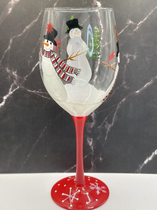 Hand Painted Snowman Wine Glass for Christmas Wine Glass with Snowman - Image 5