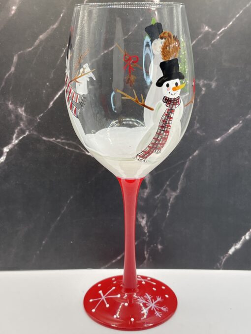 Hand Painted Snowman Wine Glass for Christmas Wine Glass with Snowman - Image 6