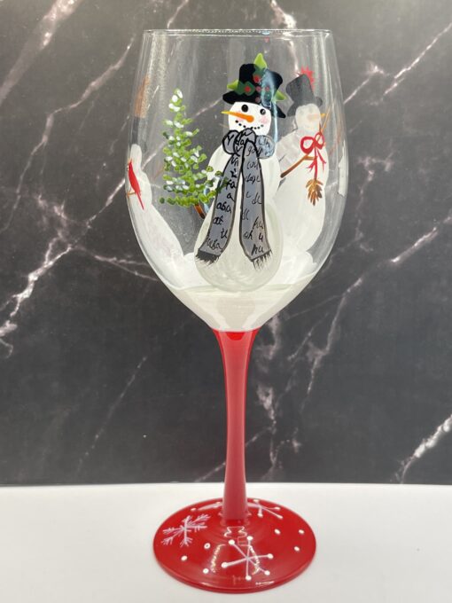 Hand Painted Snowman Wine Glass for Christmas Wine Glass with Snowman - Image 2