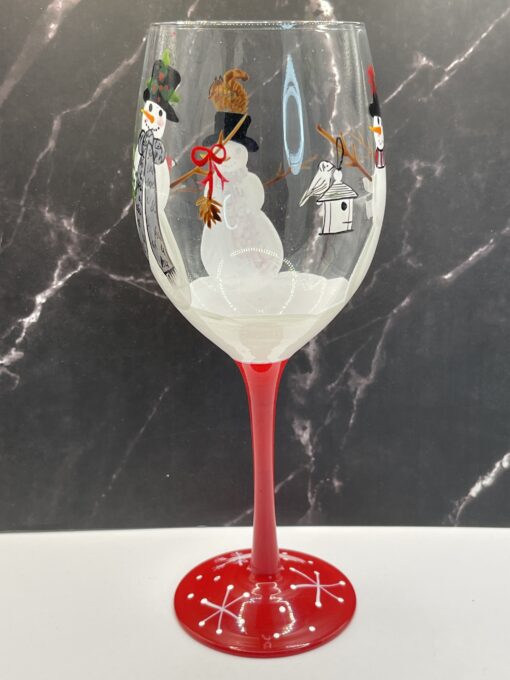 Hand Painted Snowman Wine Glass for Christmas Wine Glass with Snowman - Image 3