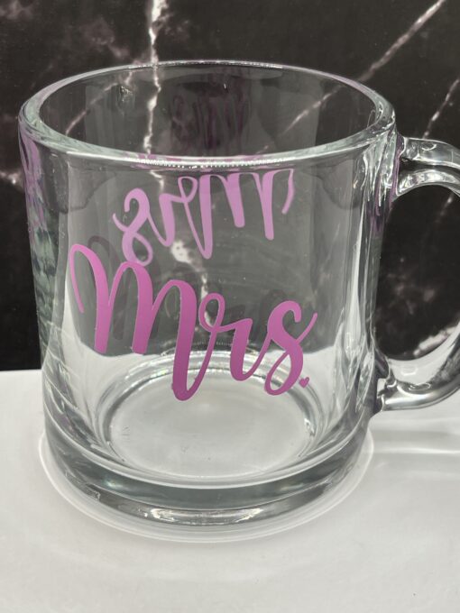 Glass Pink Mrs. Mug Gift Coffee Cup for Her