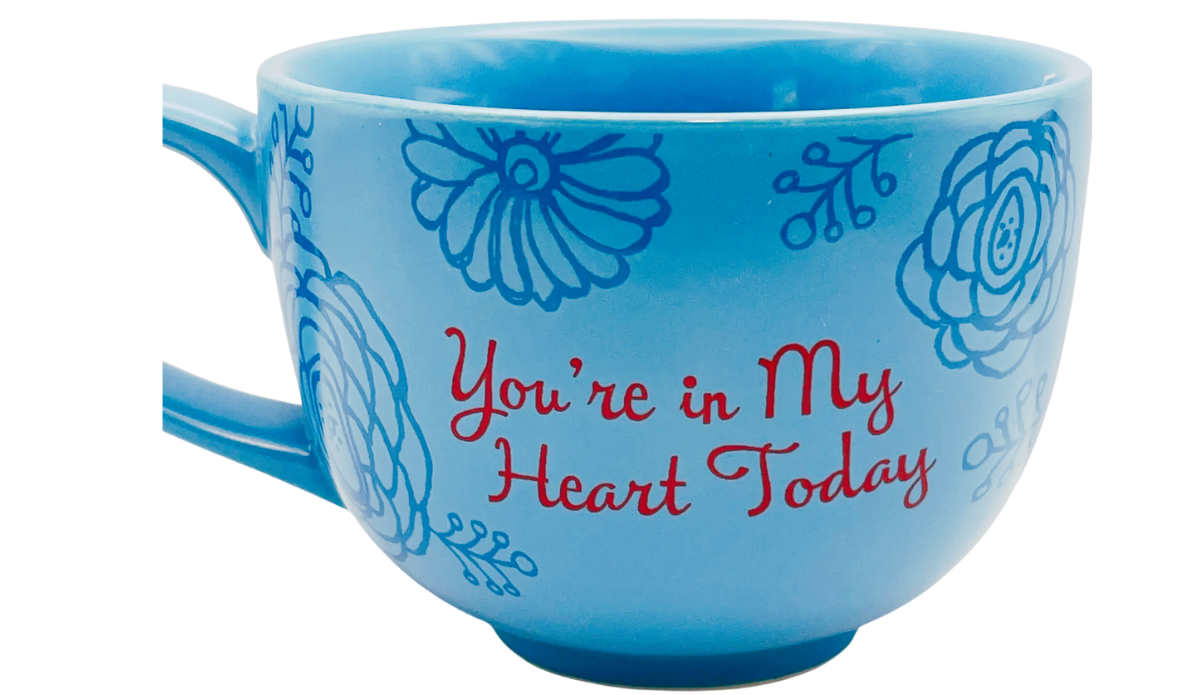 Abbey Press You're In My Heart Today Soup Prayer Mug blue floral design inspirational message