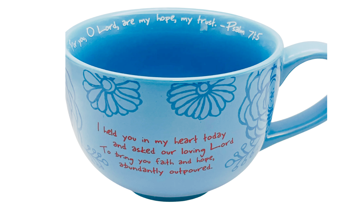 Abbey Press soup prayer mug interior rim Psalm 71:5 scripture