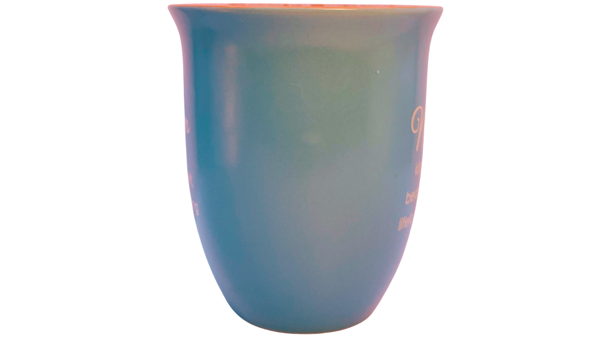 Abbey Gift teal mom mug showing smooth teal ceramic body and flared shape