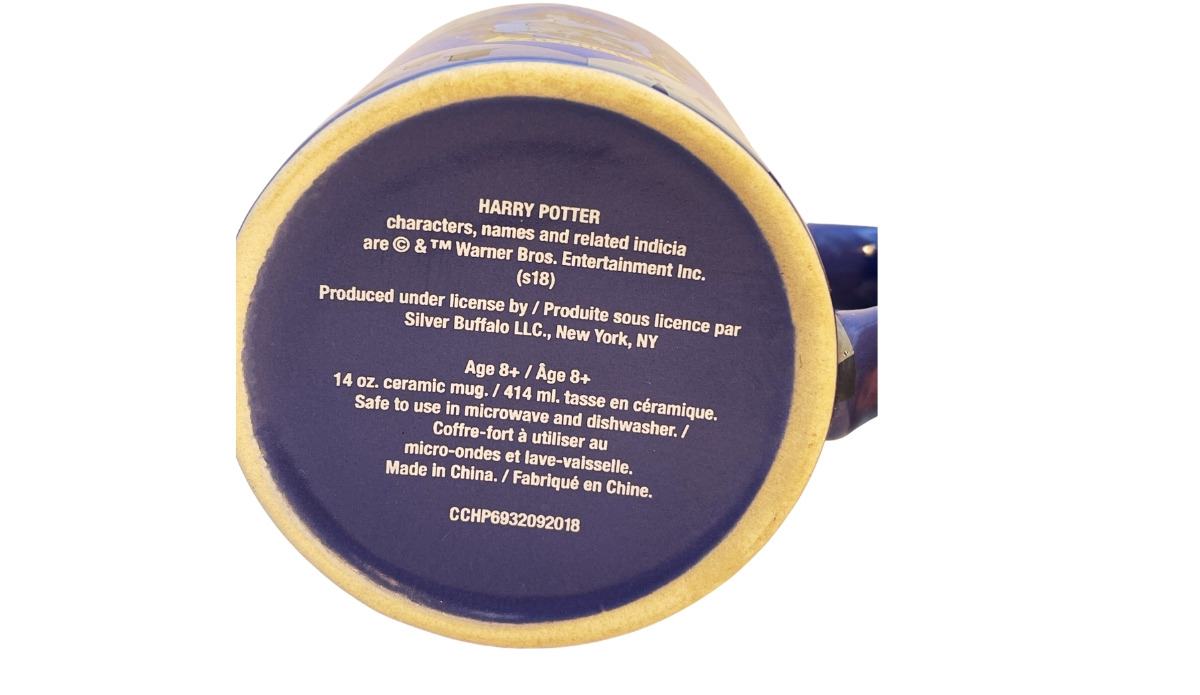 Harry Potter Ravenclaw House Crest Mug bottom view showing the official Warner Bros. and Silver Buffalo licensing information