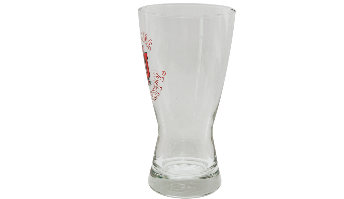 Indiana University Pilsner Glass left side view with tall contoured profile