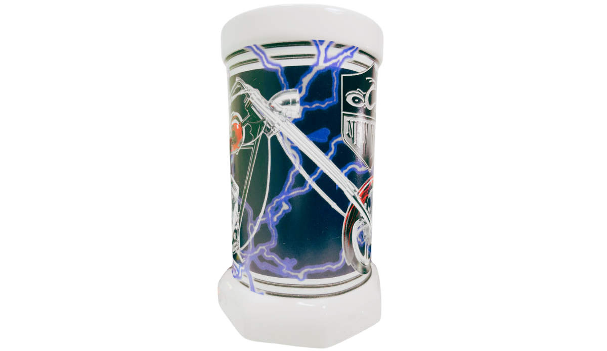 Orange County Choppers New York Beer Stein showing chrome front fork and custom motorcycle artwork