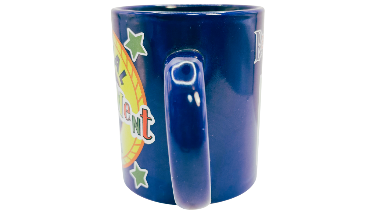 Official Retirement Mug handle view with glossy cobalt blue handle