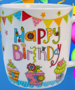 Happy Birthday Cupcake Mug displayed in birthday-themed lifestyle setting