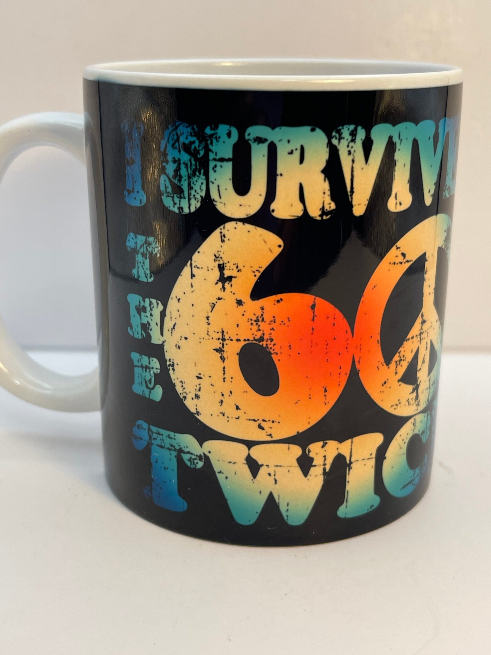 Introducing the I Survived The 60s Twice Mug. It's the perfect #cupofmood and groovy tribute to living boldly and keeping your peace signs polished.