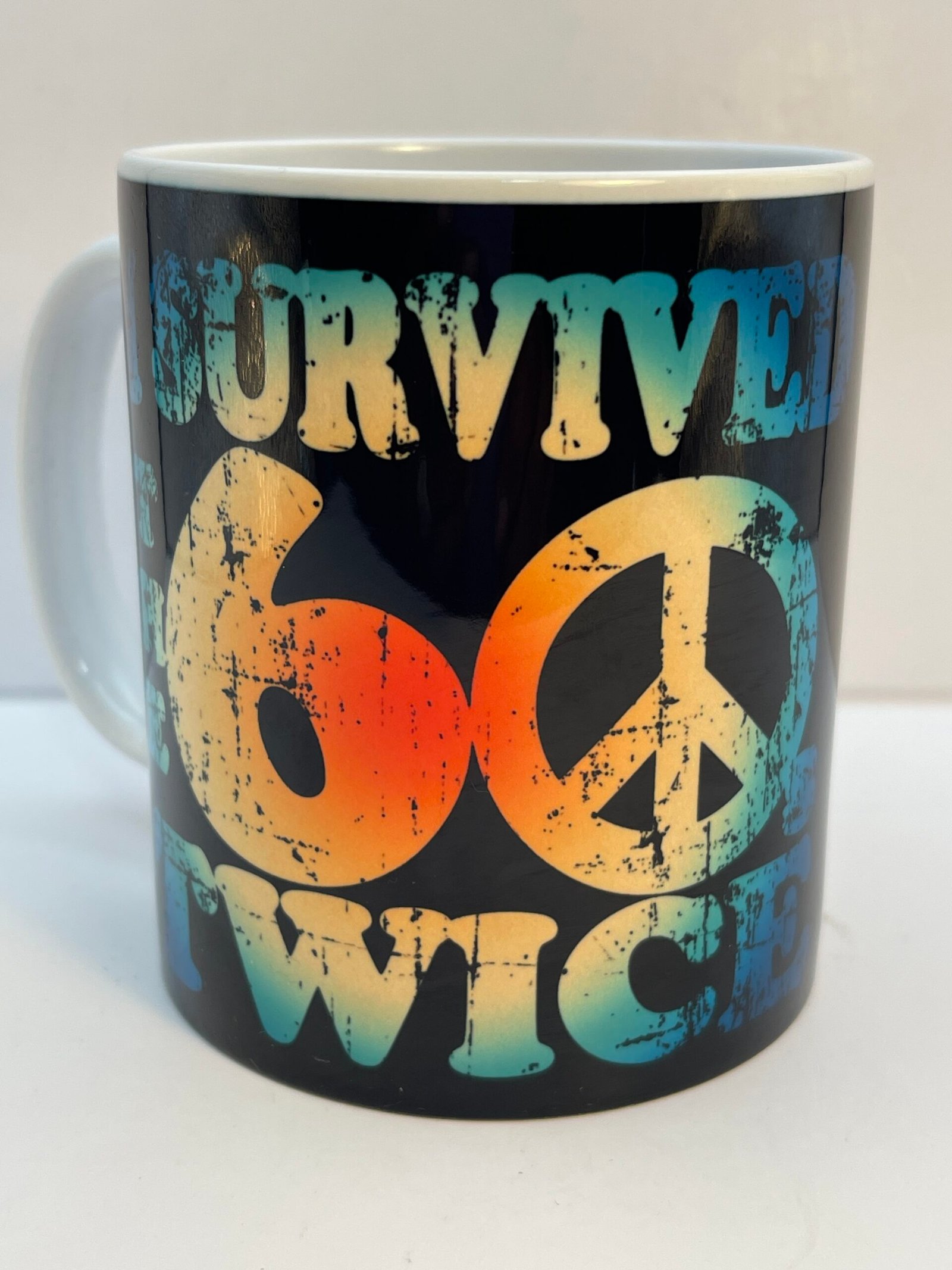 Introducing the I Survived The 60s Twice Mug. It's the perfect #cupofmood and groovy tribute to living boldly and keeping your peace signs polished.