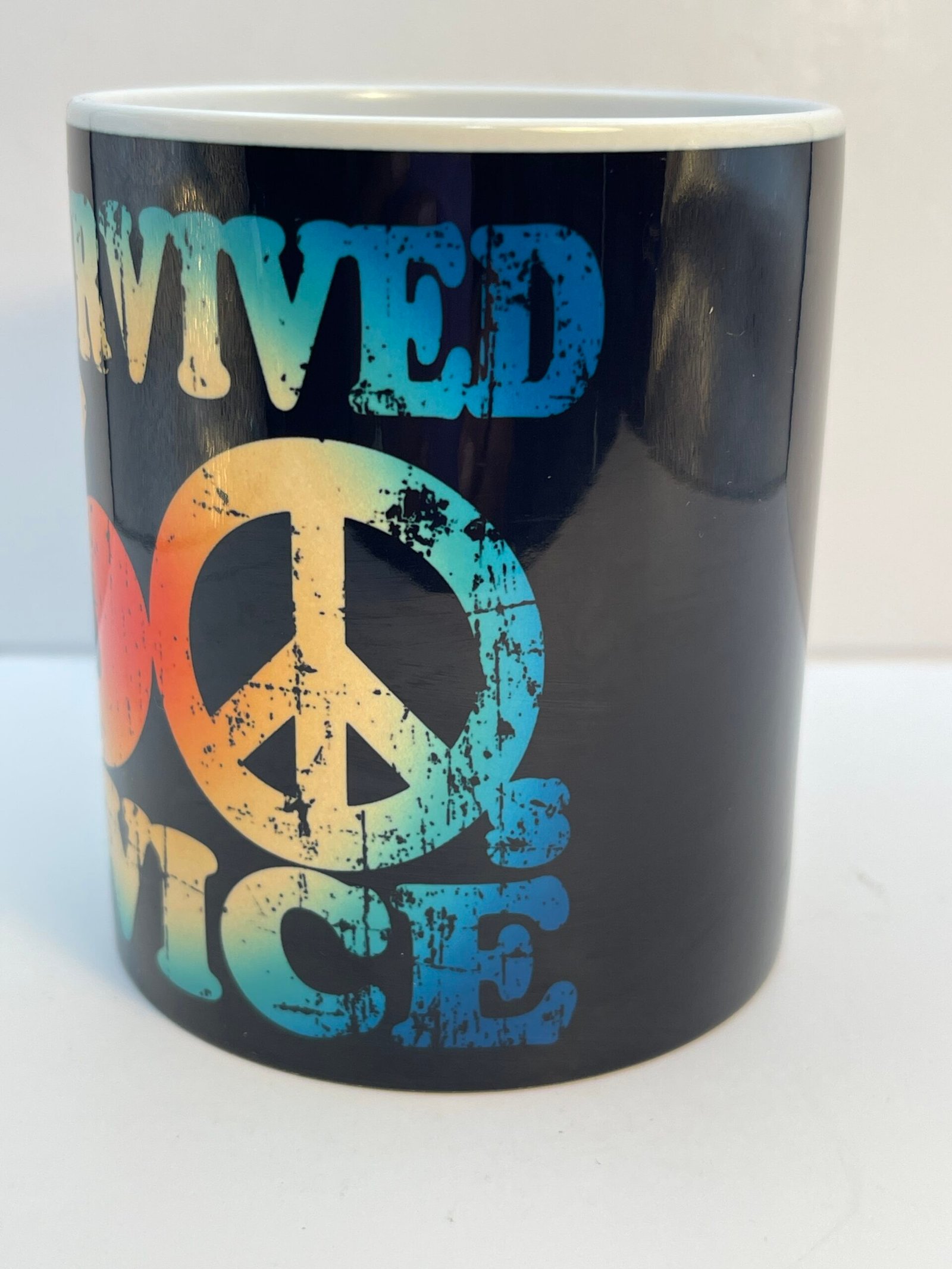 Introducing the I Survived The 60s Twice Mug. It's the perfect #cupofmood and groovy tribute to living boldly and keeping your peace signs polished.