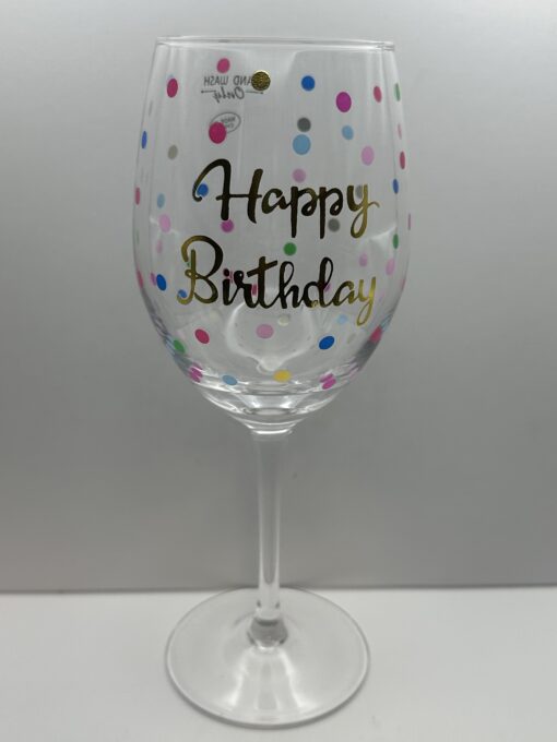 Celebrate your birthday with the sparkling elegance of the Happy Birthday Polka Dot Wine Glass! It's the perfect #cupofmood to elevate your birthday.