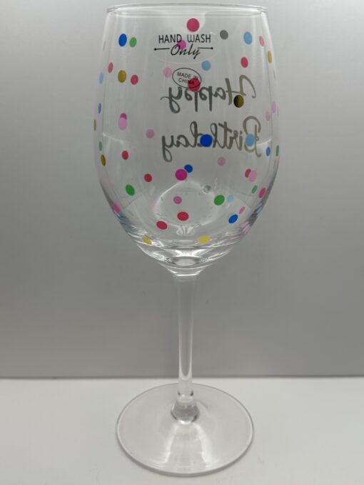 Celebrate your birthday with the sparkling elegance of the Happy Birthday Polka Dot Wine Glass! It's the perfect #cupofmood to elevate your birthday.