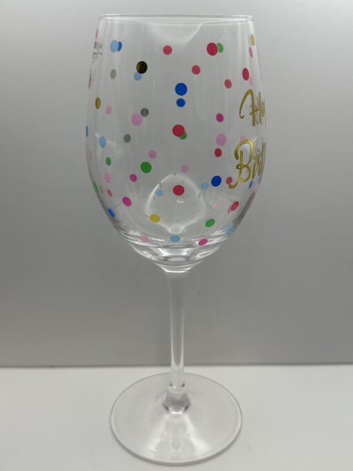 Celebrate your birthday with the sparkling elegance of the Happy Birthday Polka Dot Wine Glass! It's the perfect #cupofmood to elevate your birthday.
