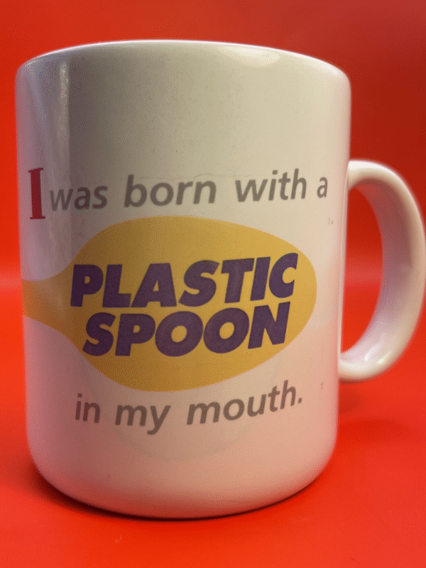 This Born Plastic Spoon Mug by Shoebox Greetings, a division of Hallmark, is the perfect #cupofmood to remind your or anyone of their humble beginnings.