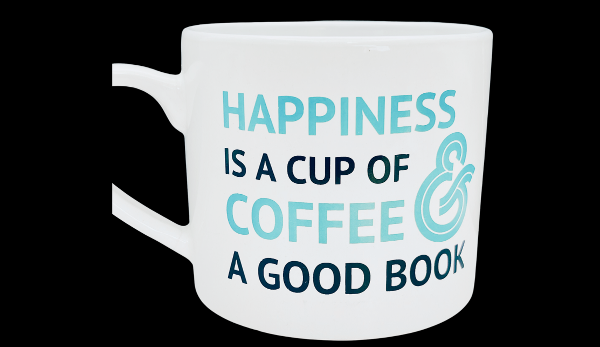 Coffee And A Good Book Mug front view teal typography quote design