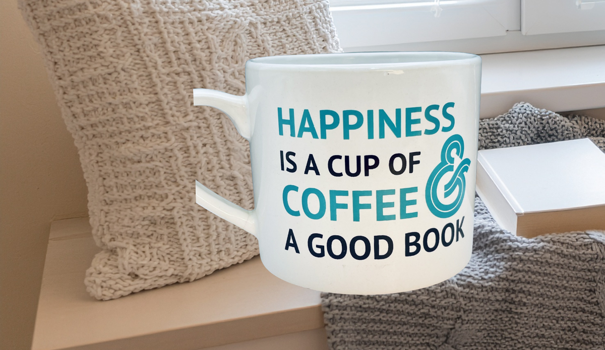 Coffee And A Good Book Mug cozy reading scene with book and coffee