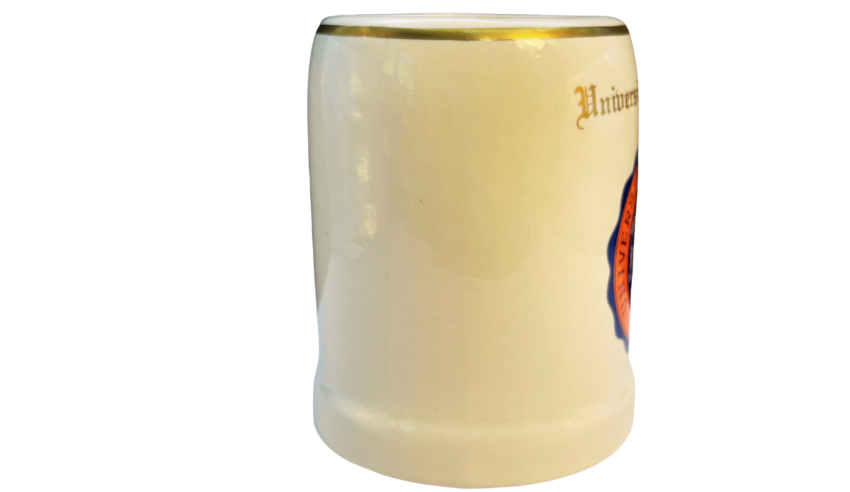Vintage University of Virginia Beer Stein middle view with ivory ceramic body