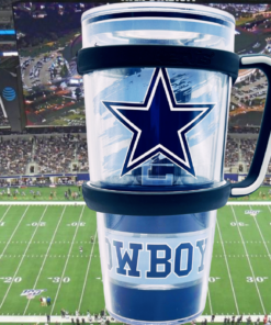Dallas Cowboys Tervis Tumbler displayed in a Cowboys football stadium game day scene