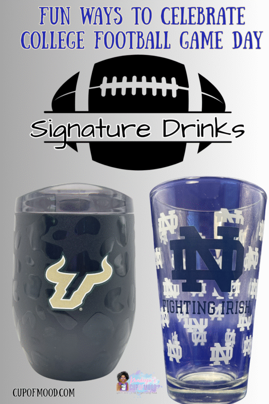 From the College Collection at CupofMood featuring a USF Bulls stainless steel wine tumbler and Notre Dame Pint Glass