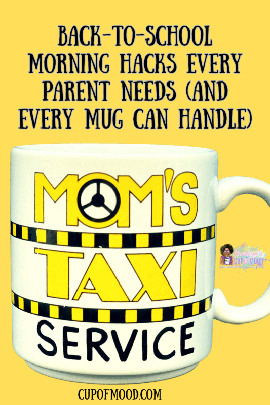 White ceramic mug with Mom's Taxi Service