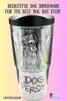 This 24-ounce double-walled insulated tumbler features a trio of adorable gray dogs perched on flower-filled grass. With the proud declaration, “Dog Person,” boldly printed beneath.