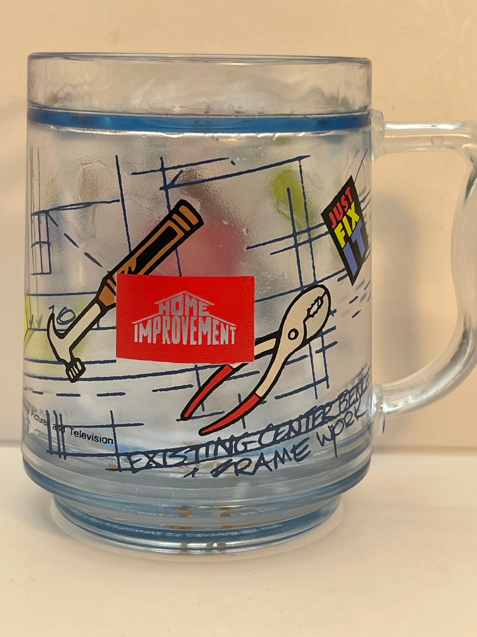 Vintage Home Improvement TV show freezer mug with logo and tools