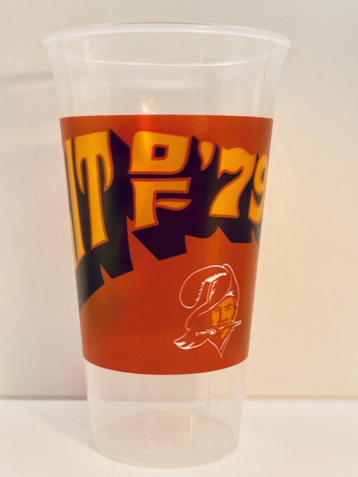 Vintage Buccaneers stadium cup with classic Bucs logo