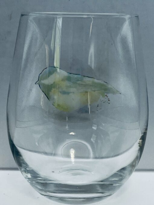 Nature-inspired black capped chickadee wine glass