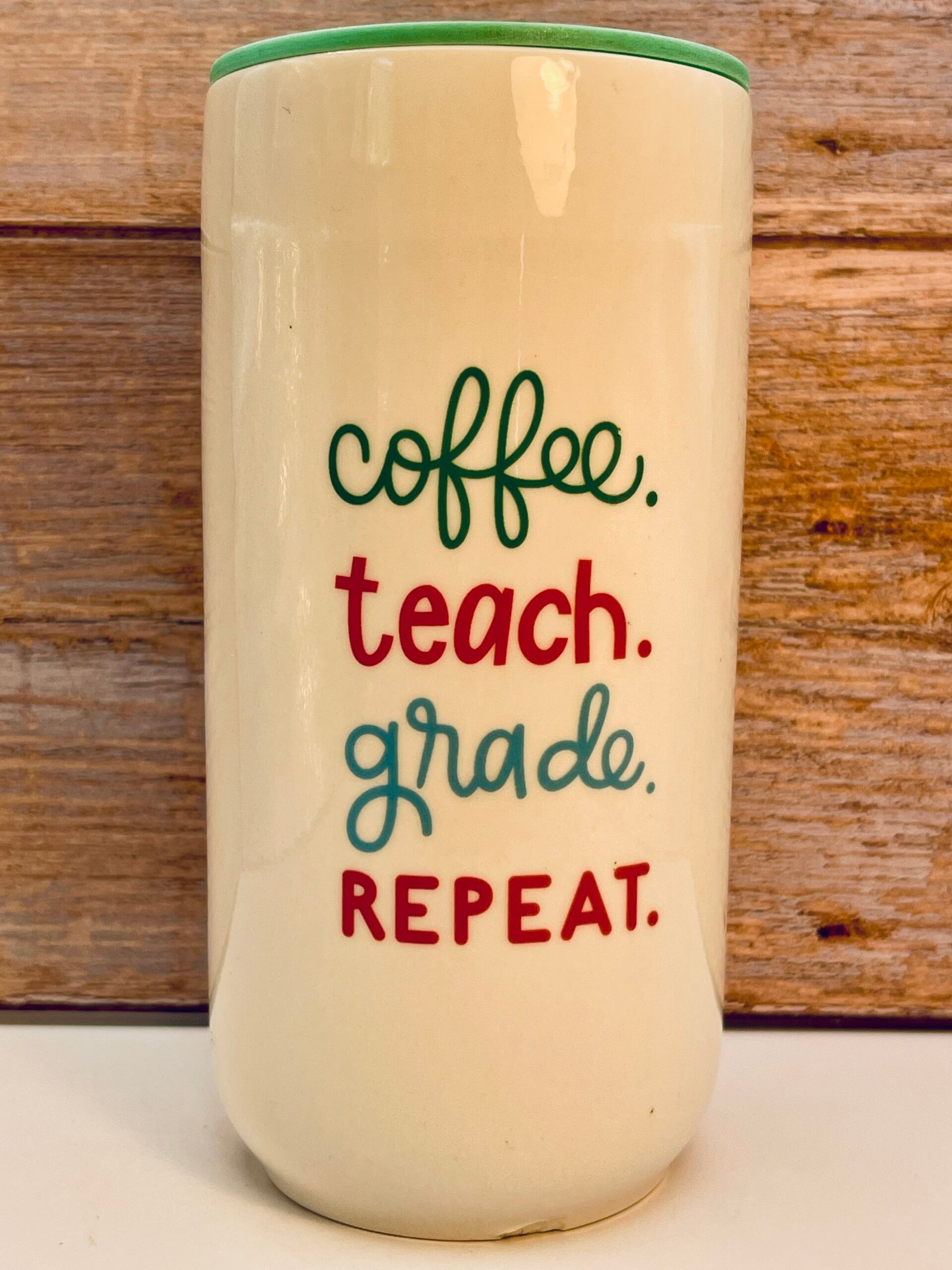 Coffee Teach Grade Repeat ceramic travel tumbler