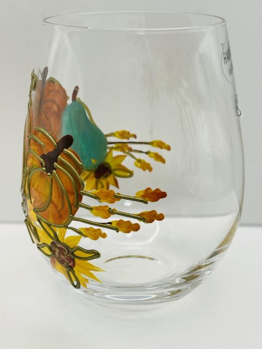 Elegant fall wine glass with gold accents and 3D pumpkin details