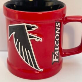 Raised Falcons logo coffee mug black and red