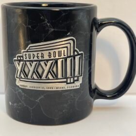 NFL Super Bowl XXXIII raised metal logo mug