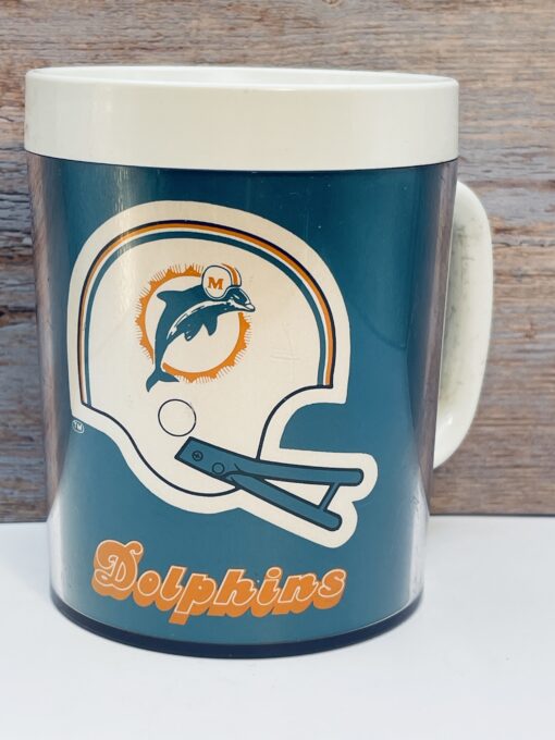 Vintage 1976 Miami Dolphins acrylic mug front view