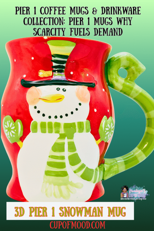  Red mug, adorned with enchanting 3D images, brings a snowman to life. 