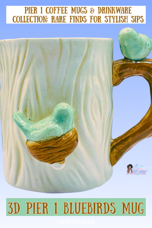 Delightful textured white ceramic mug with 3D bluebird