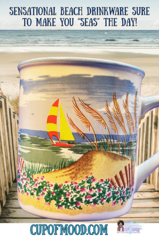 Cape Shore Beach Scene Mug with seashell accents